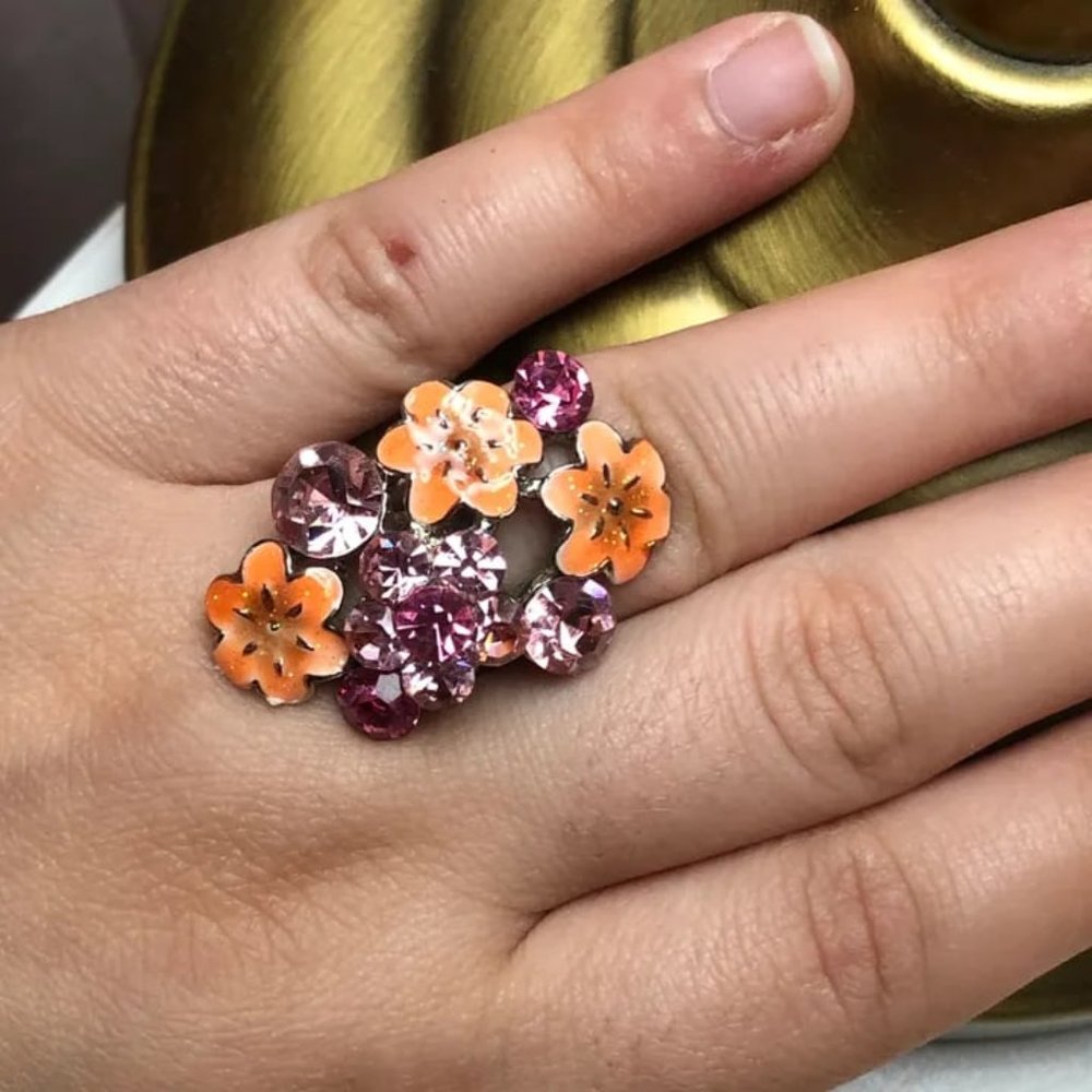 Y2K Pink Floral CZ Ring